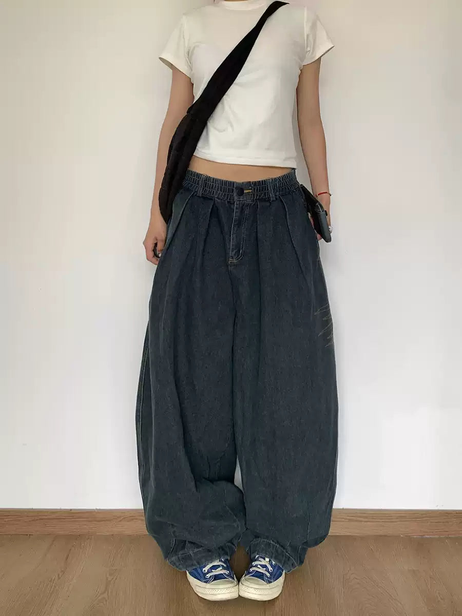 ウエストゴムワイドデニムパンツ    N416