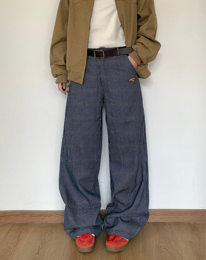 ストライプ刺繍ワイドパンツ    N414