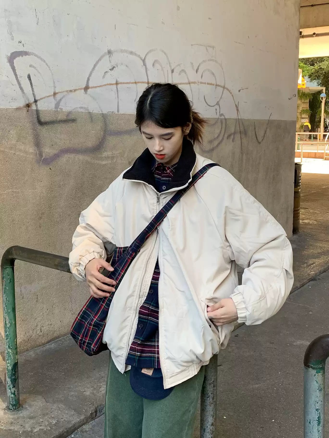 スタンドカラー厚手裏地フリースジャケット    N327
