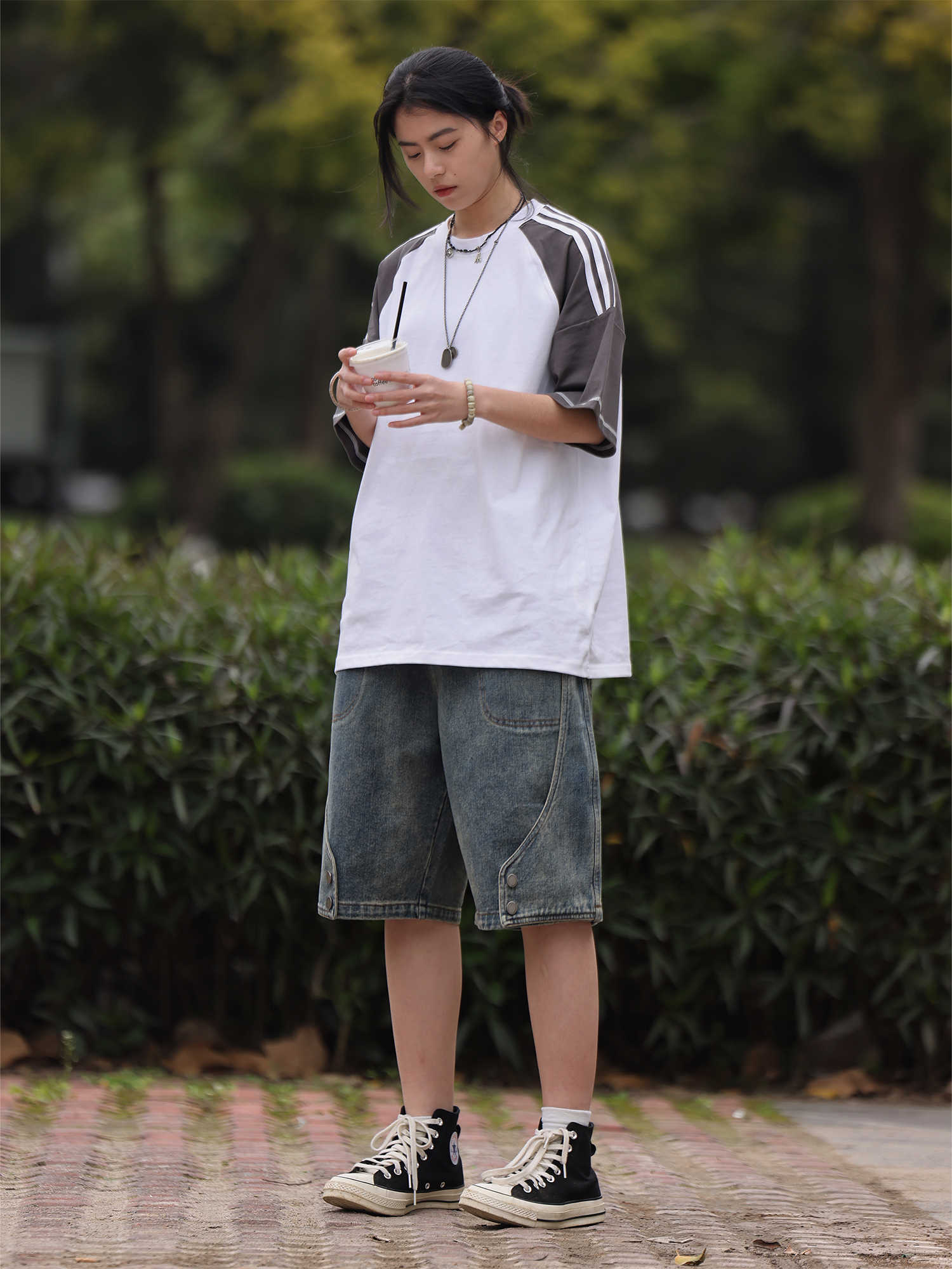 オーバーサイズ袖ラインTシャツ    N58
