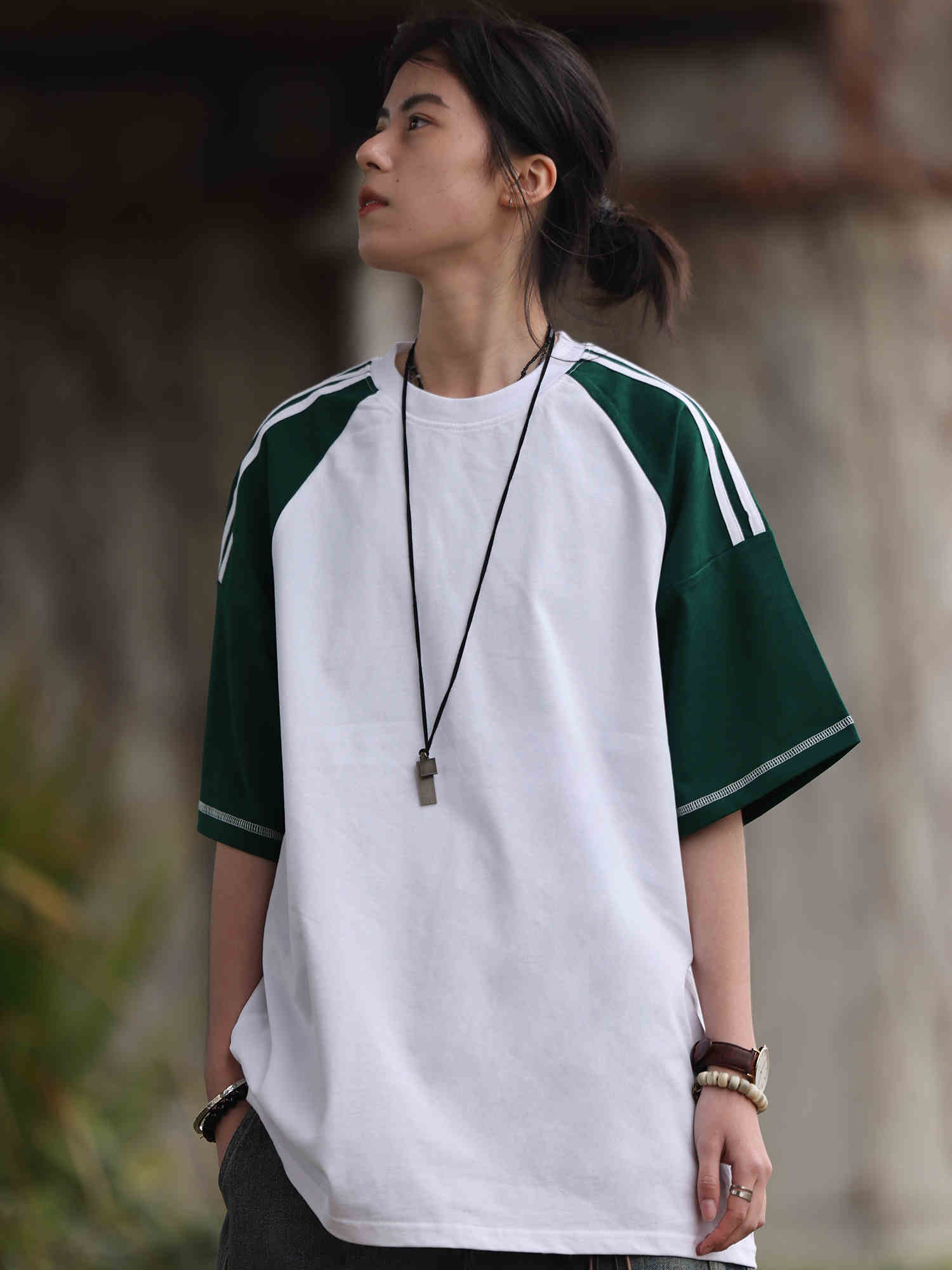 オーバーサイズ袖ラインTシャツ    N58