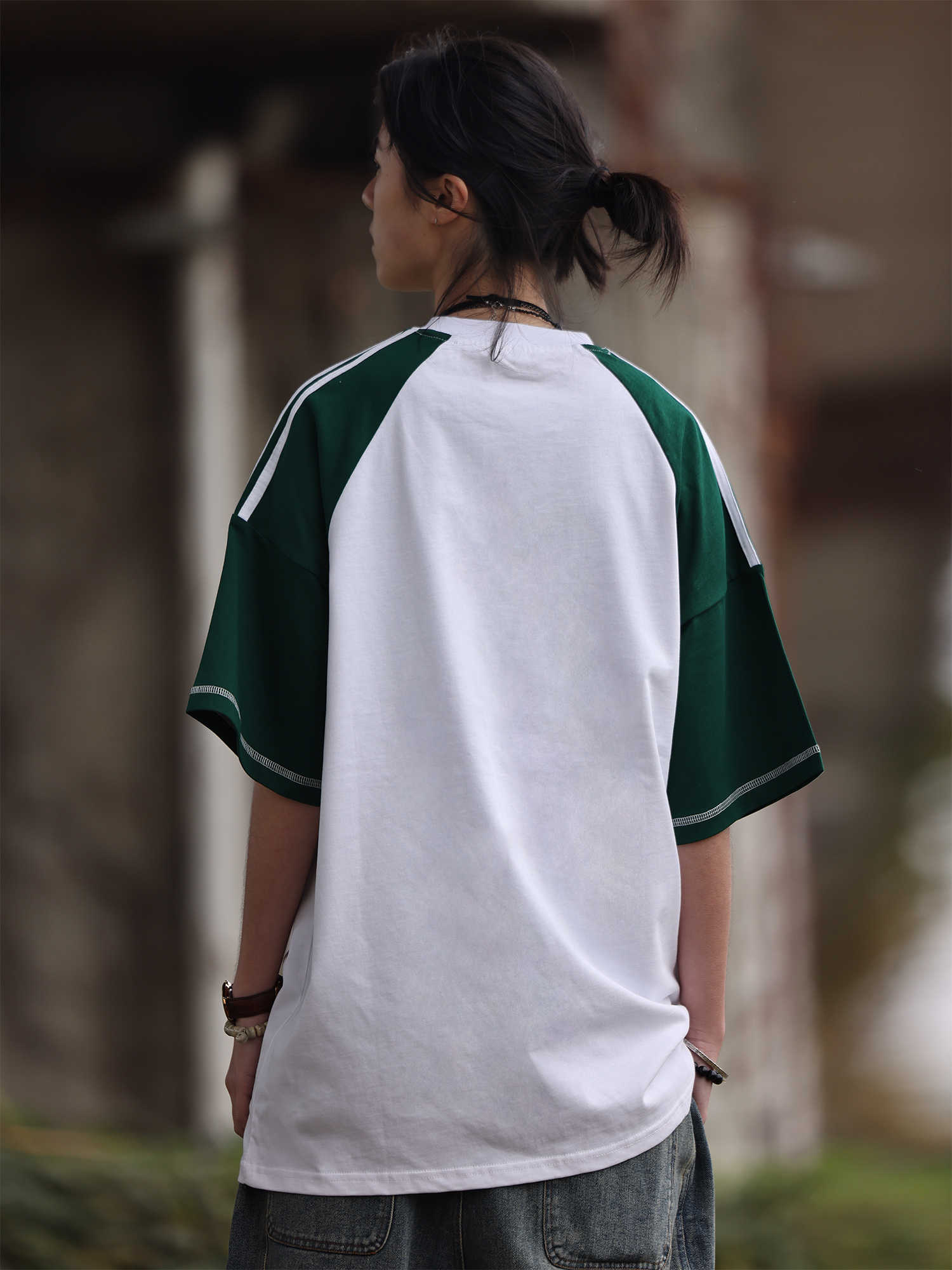 オーバーサイズ袖ラインTシャツ    N58