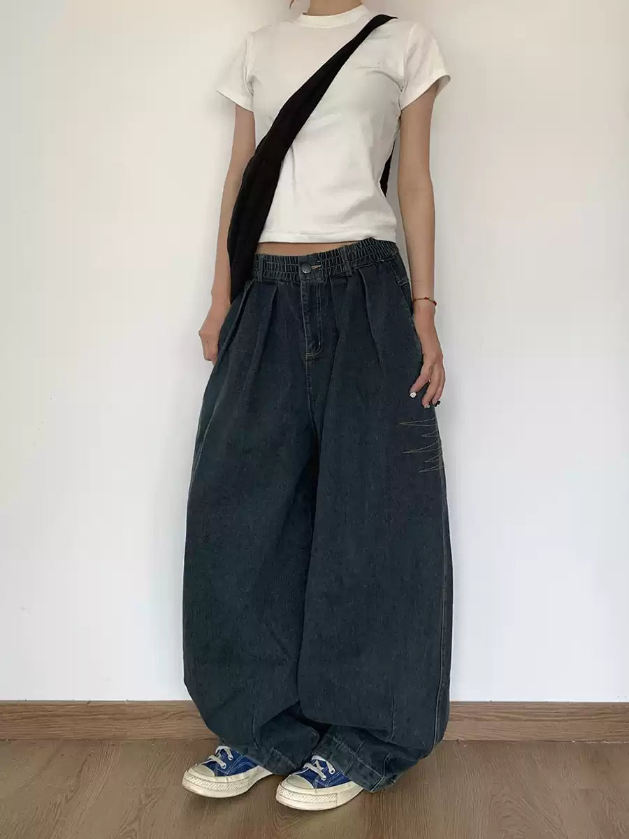 ウエストゴムワイドデニムパンツ    N416