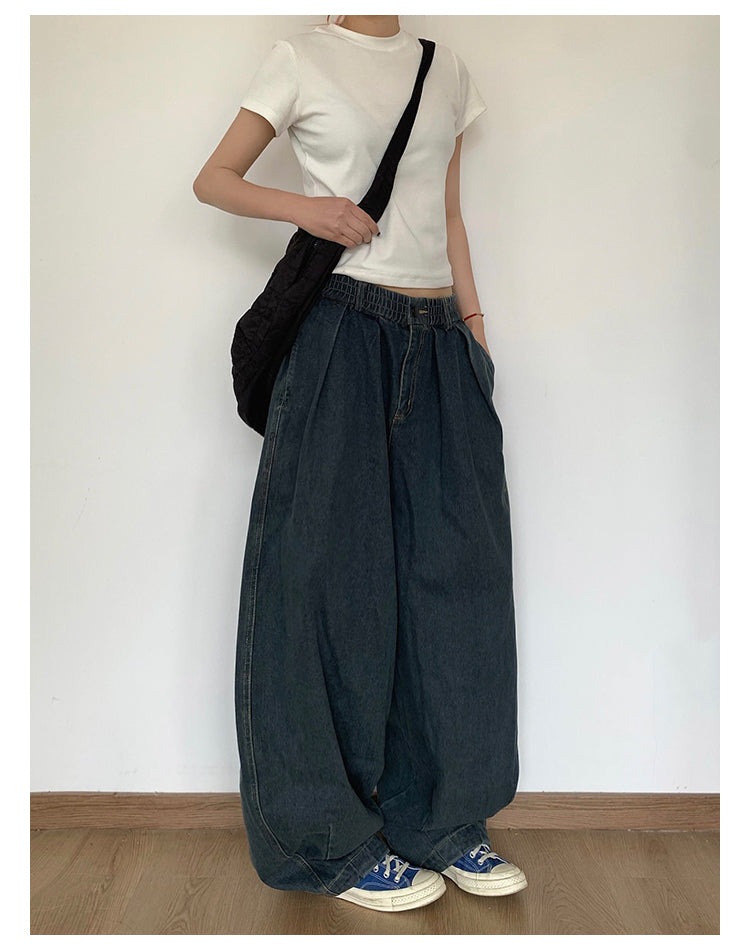 ウエストゴムワイドデニムパンツ    N416