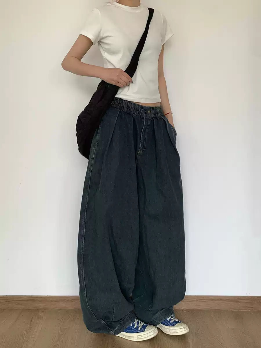 ウエストゴムワイドデニムパンツ    N416