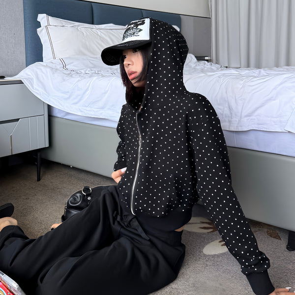 ドット柄ショート丈スウェットパーカー N535