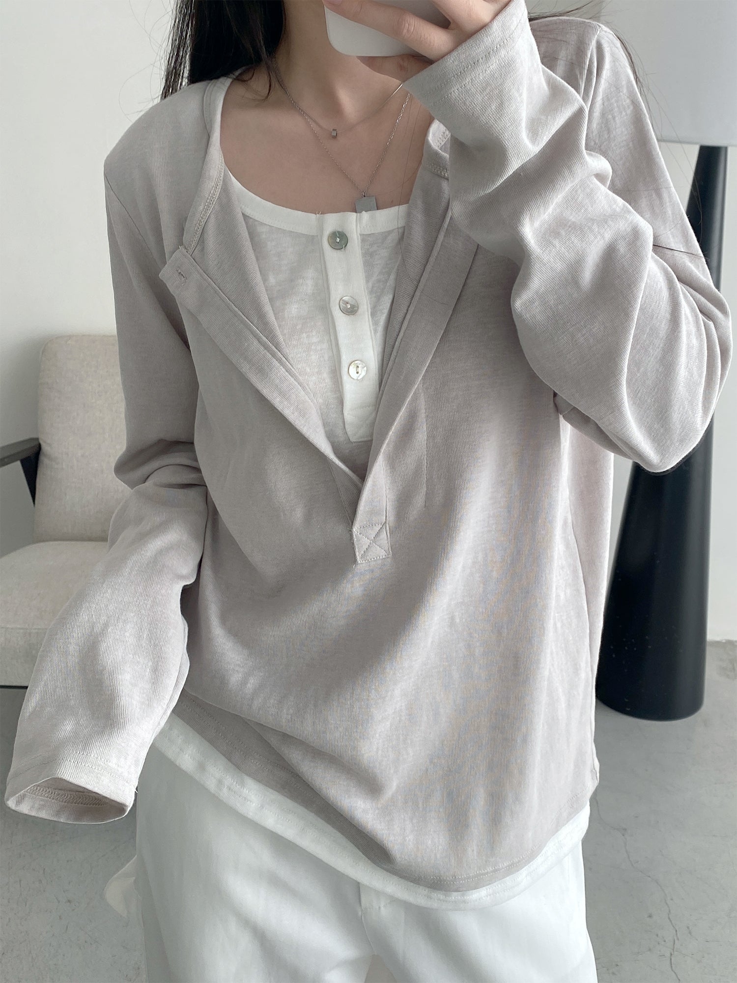N606フェイクツーピース長袖Ｔシャツ    N606