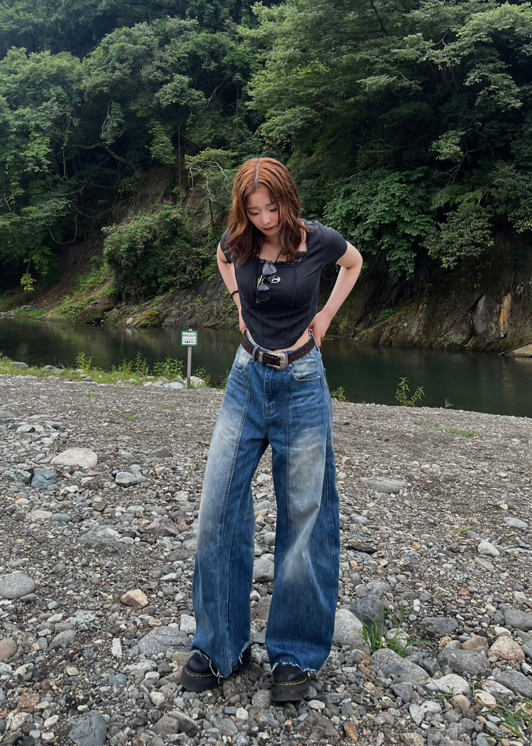 ワイドデニムパンツ】90's バルーンシルエット ドローコード付き