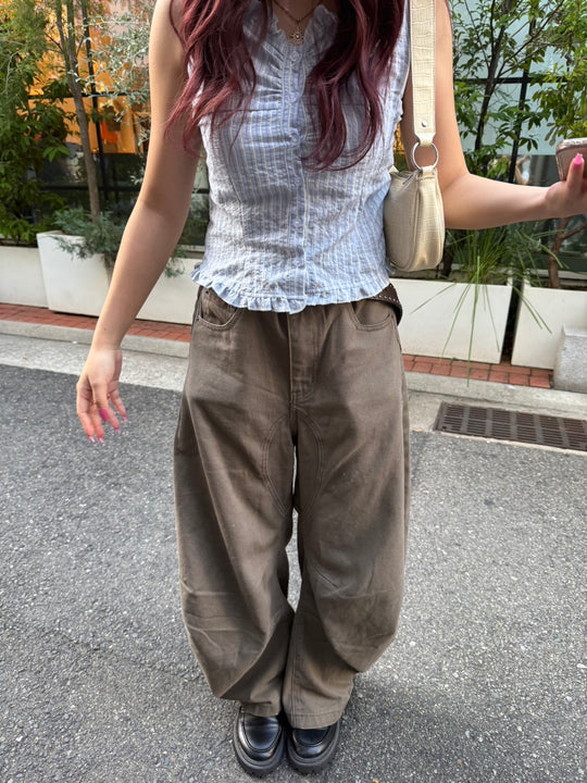 カーブシルエット・カフェブラウンワイドパンツ MW001