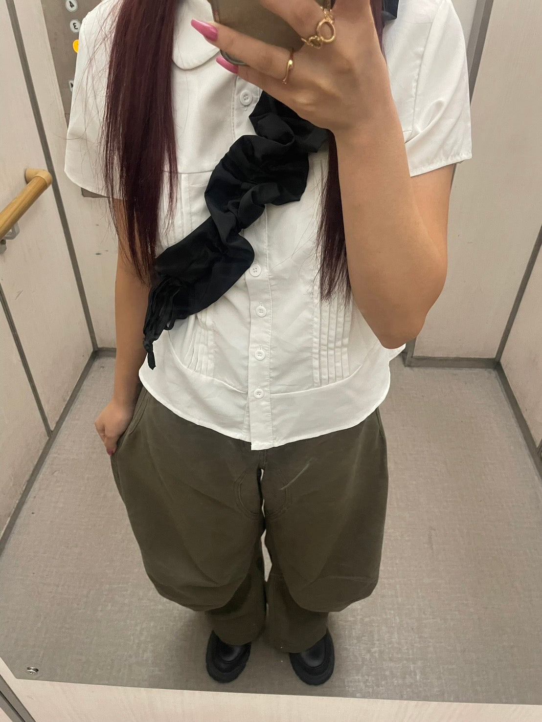 カーブシルエット・カフェブラウンワイドパンツ MW001