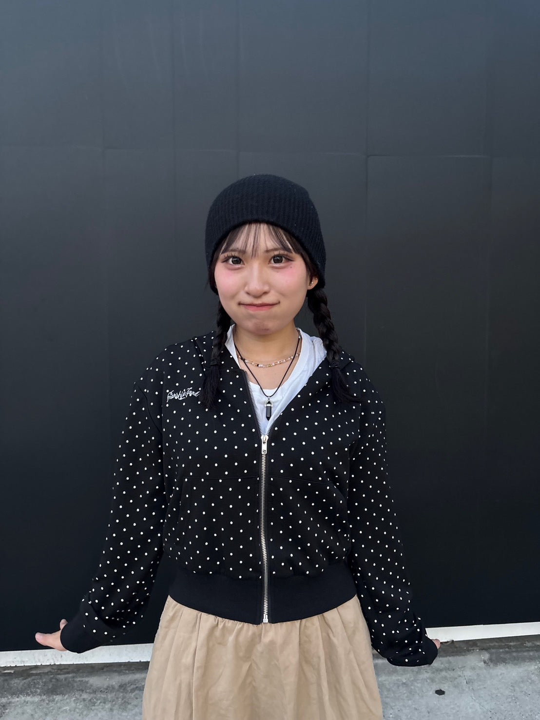ポルカドット・クロップド丈ジップアップフーディー PC001