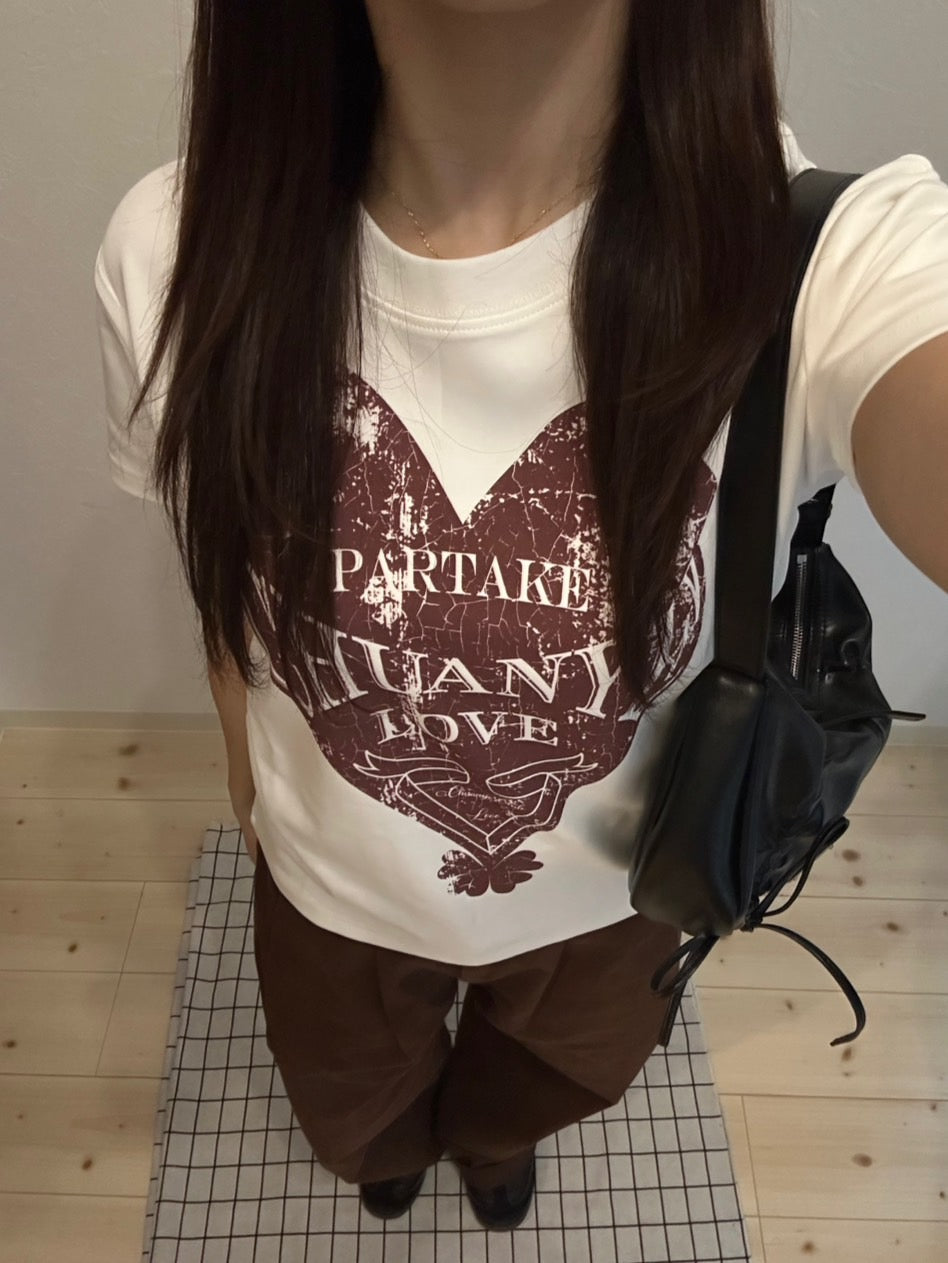 ヴィンテージライク・ハートグラフィックTシャツ  OT-012