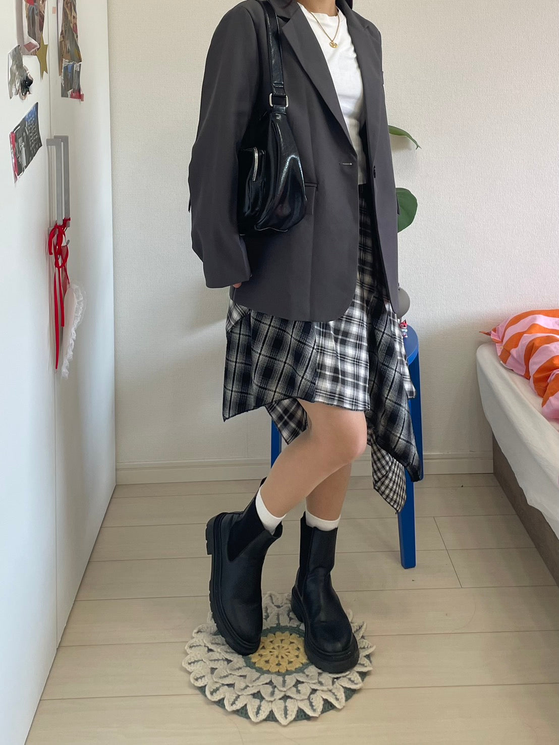 アシンメトリー・ドッキングチェック柄スカート BIBI-003