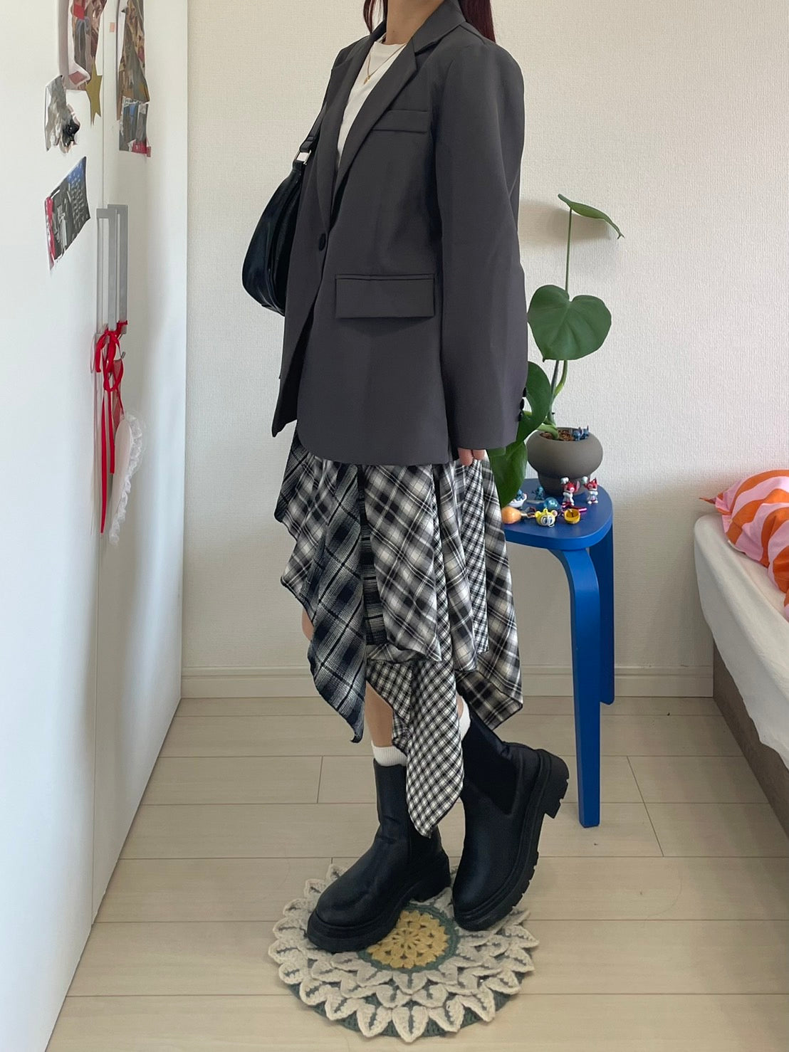 y's（ワイズ）アシンメトリー　ウールチェックスカート　新品同様 y's（ワイズ）アシンメトリー ウールチェックスカート 新品同様