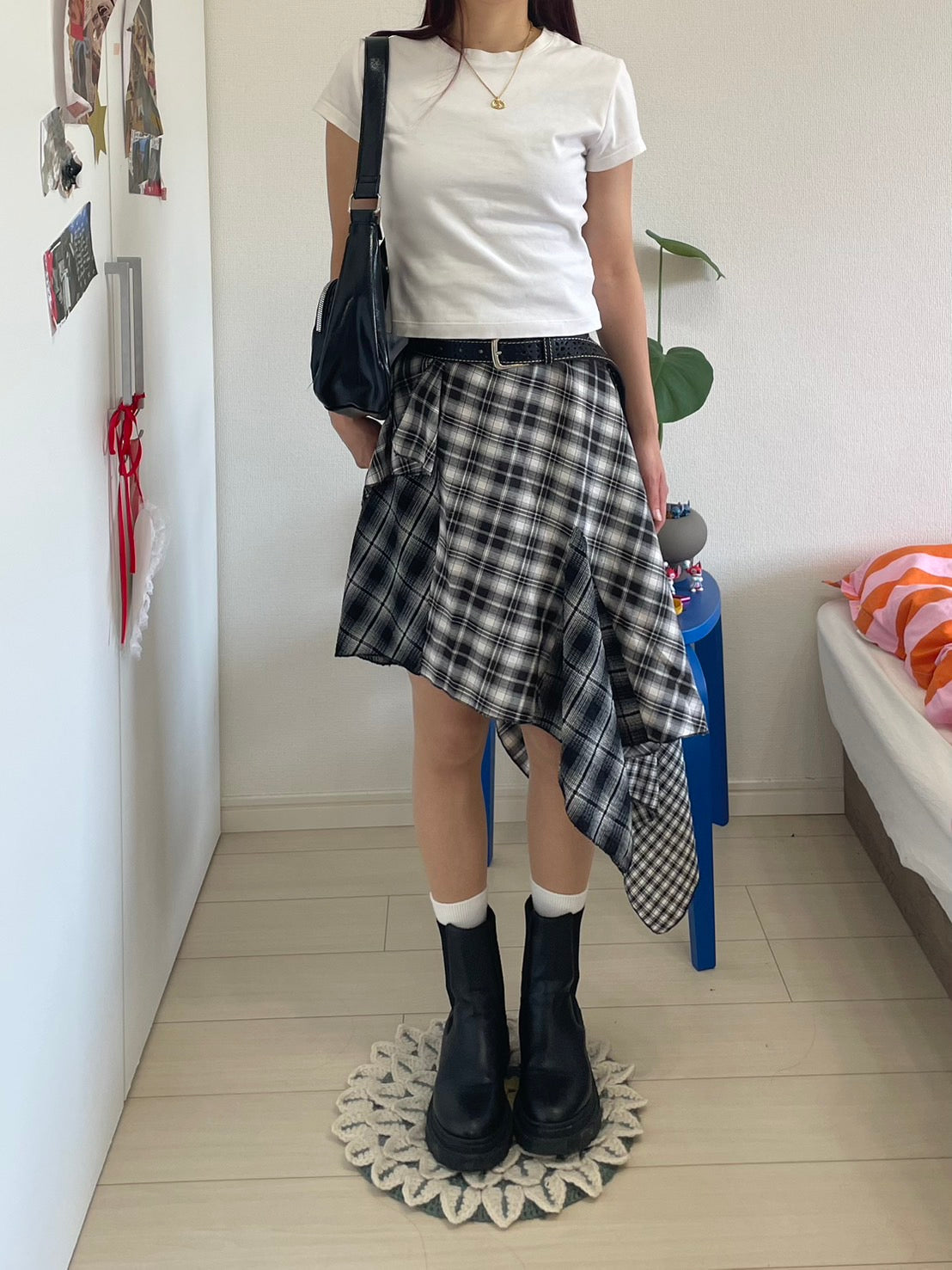 アシンメトリー・ドッキングチェック柄スカート BIBI-003