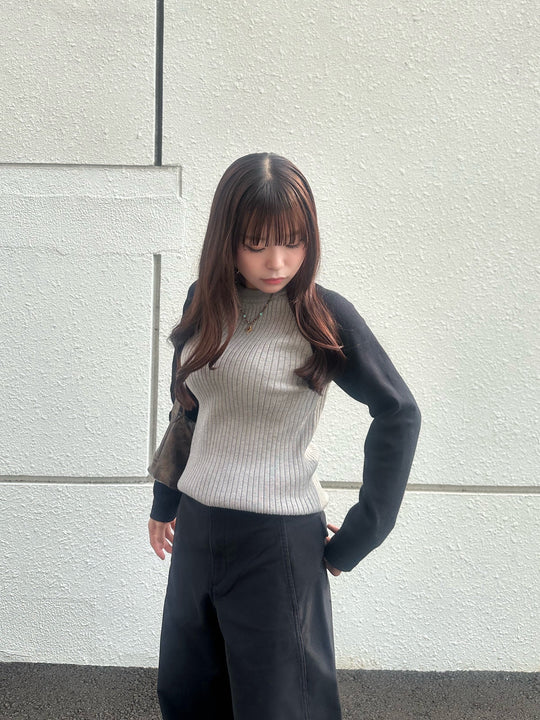 バイカラー・ラグランスリーブリブニット　YT003