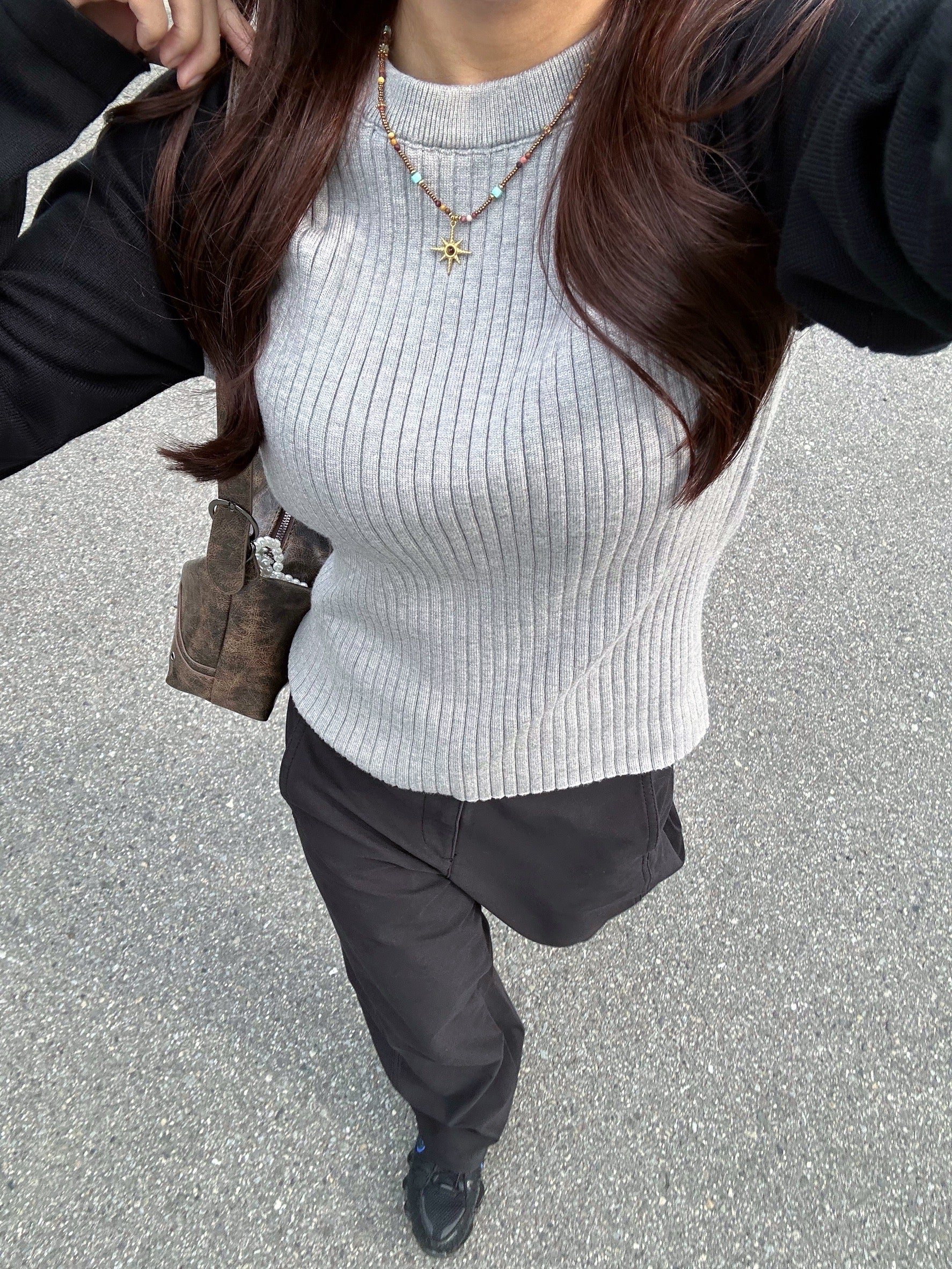 バイカラー・ラグランスリーブリブニット　YT003