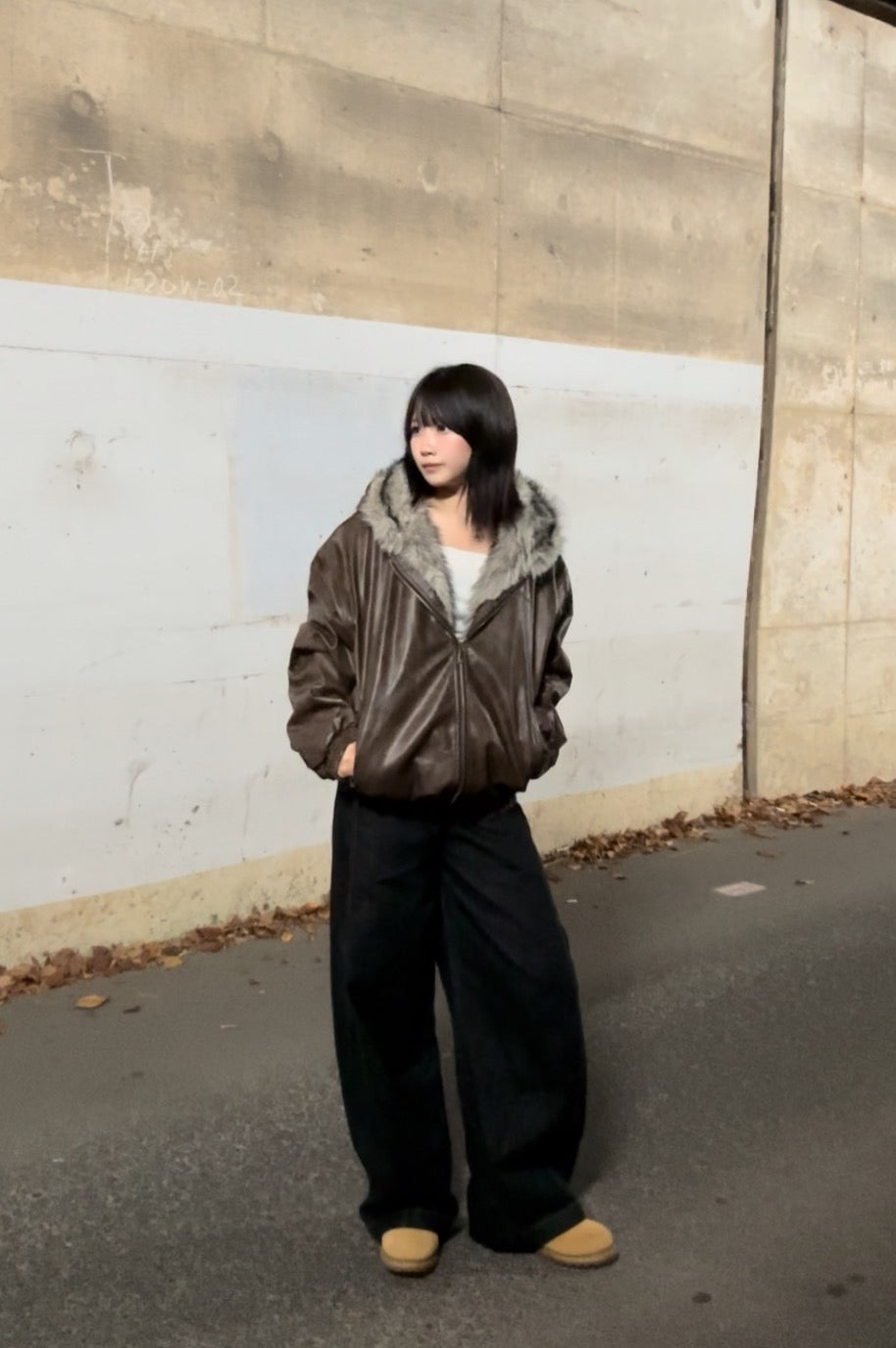 ファー付きレザーブルゾン　AT002