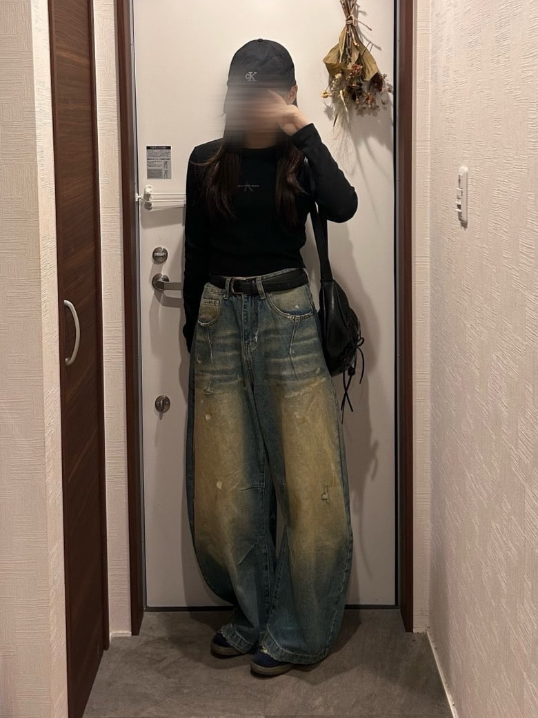 ヴィンテージ風ルーズシルエットデニムパンツ OT-021