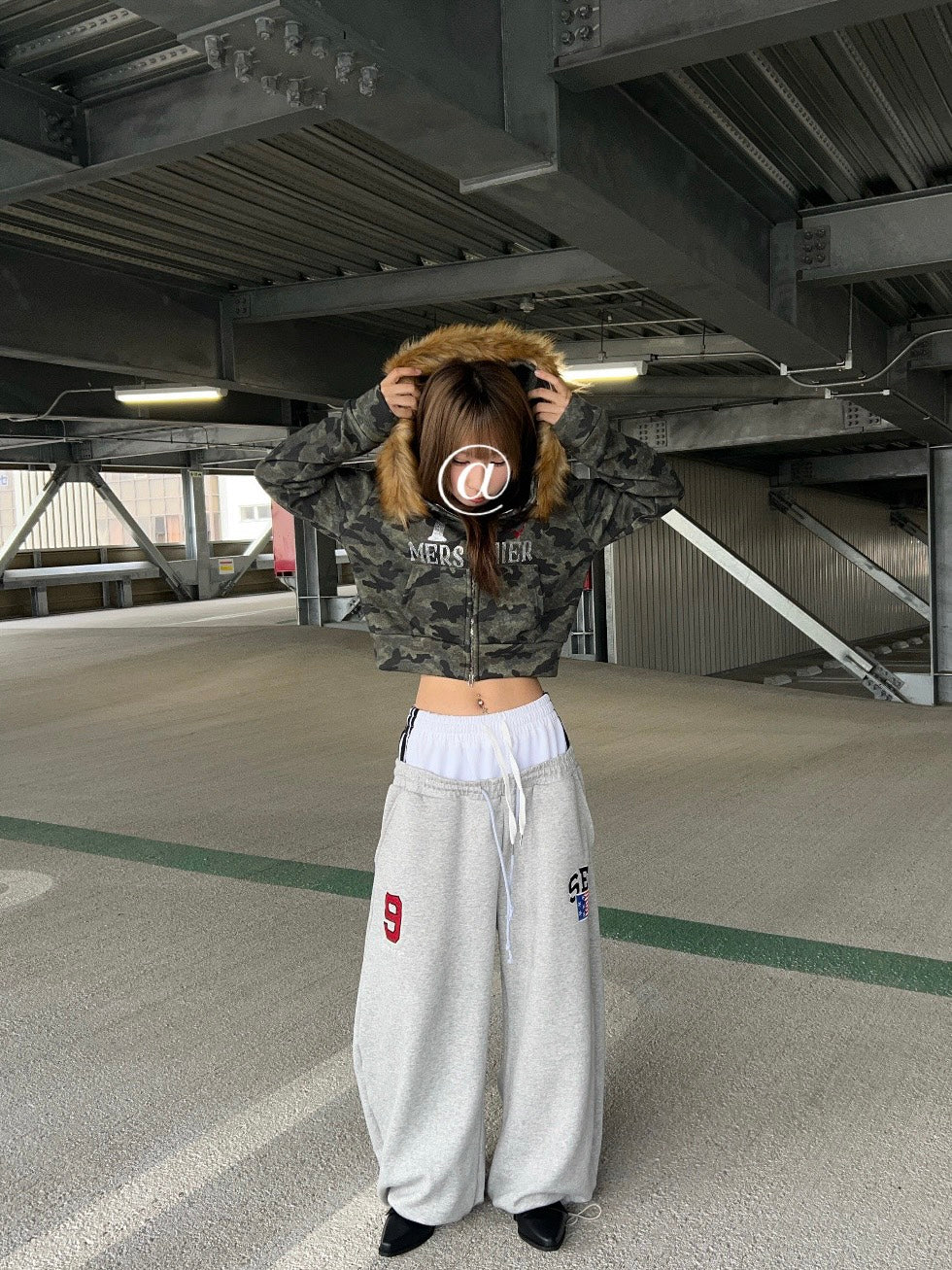 レイヤードウエストワイドスウェットパンツ　LLS011