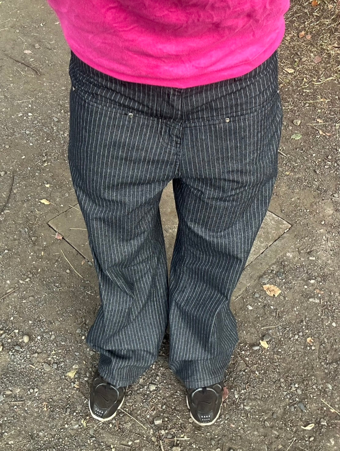 ピンストライプローライズワイドパンツ HY-003