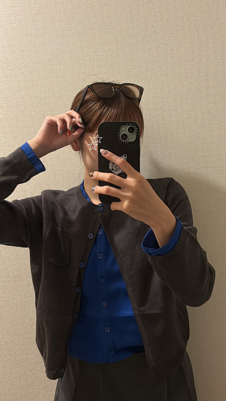 フェイクレイヤードクルーニットカーデ　RIM-005