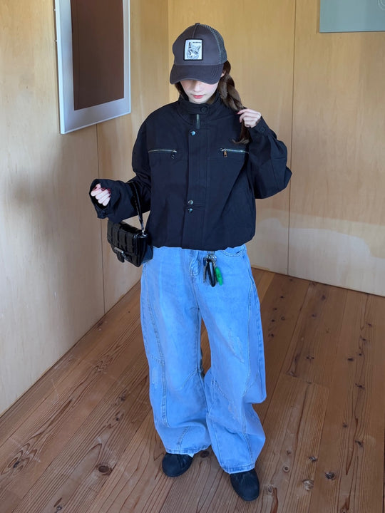 アシンメトリーダメージワイドデニムパンツ SCK-030