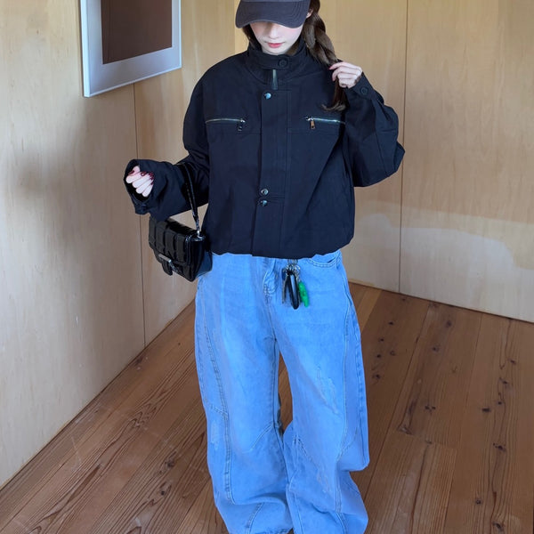 アシンメトリーダメージワイドデニムパンツ SCK-030