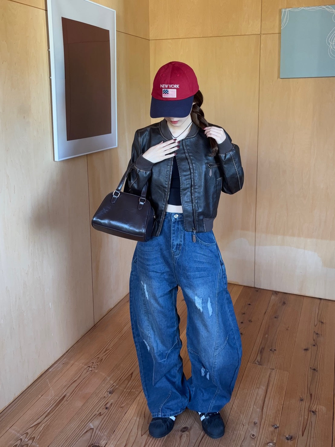 アシンメトリーダメージワイドデニムパンツ SCK-030