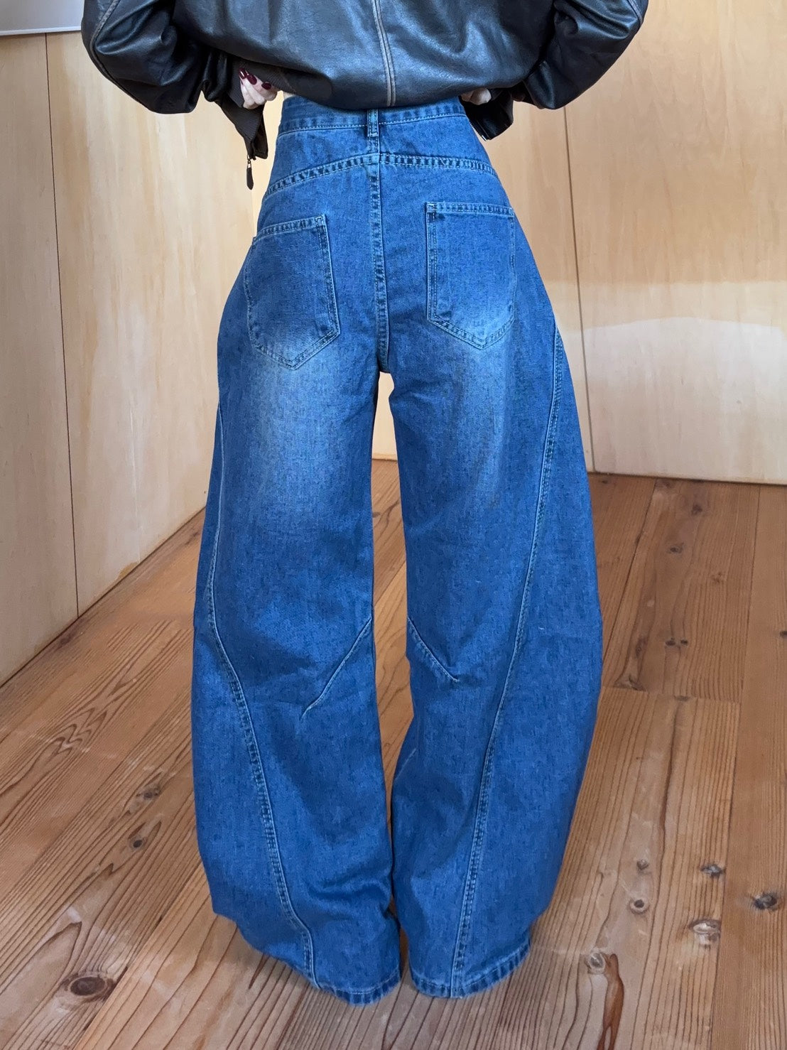 アシンメトリーダメージワイドデニムパンツ SCK-030