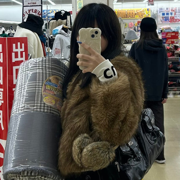 ブラウンフェイクファーショートジャケット MI-025