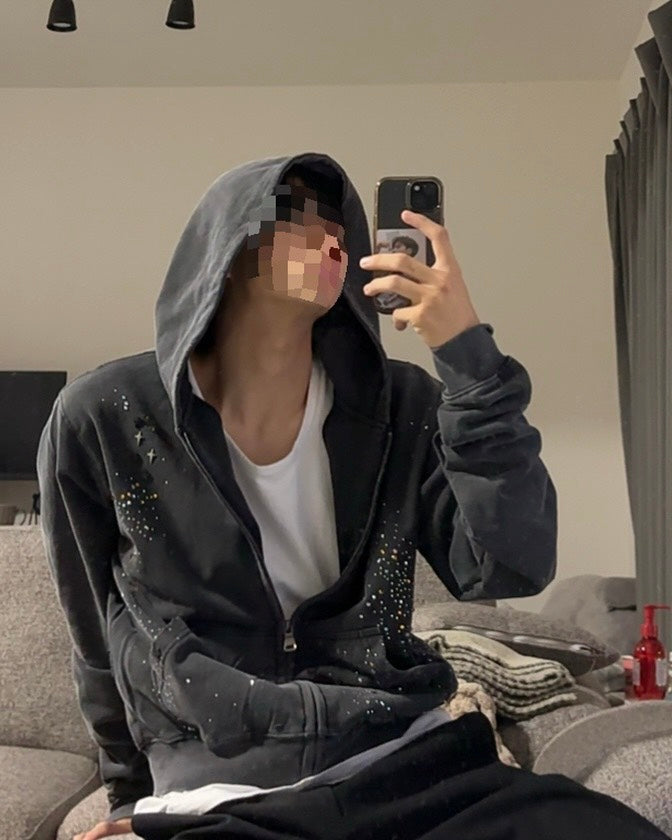 ストーンデザインショートジップパーカ HOR-003