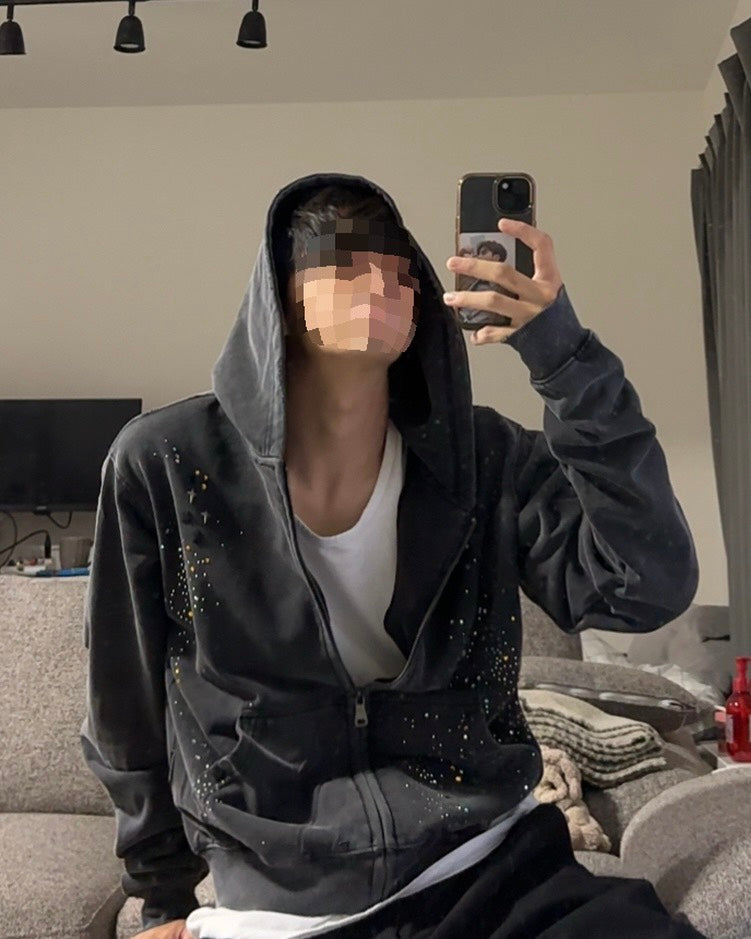 ストーンデザインショートジップパーカ HOR-003