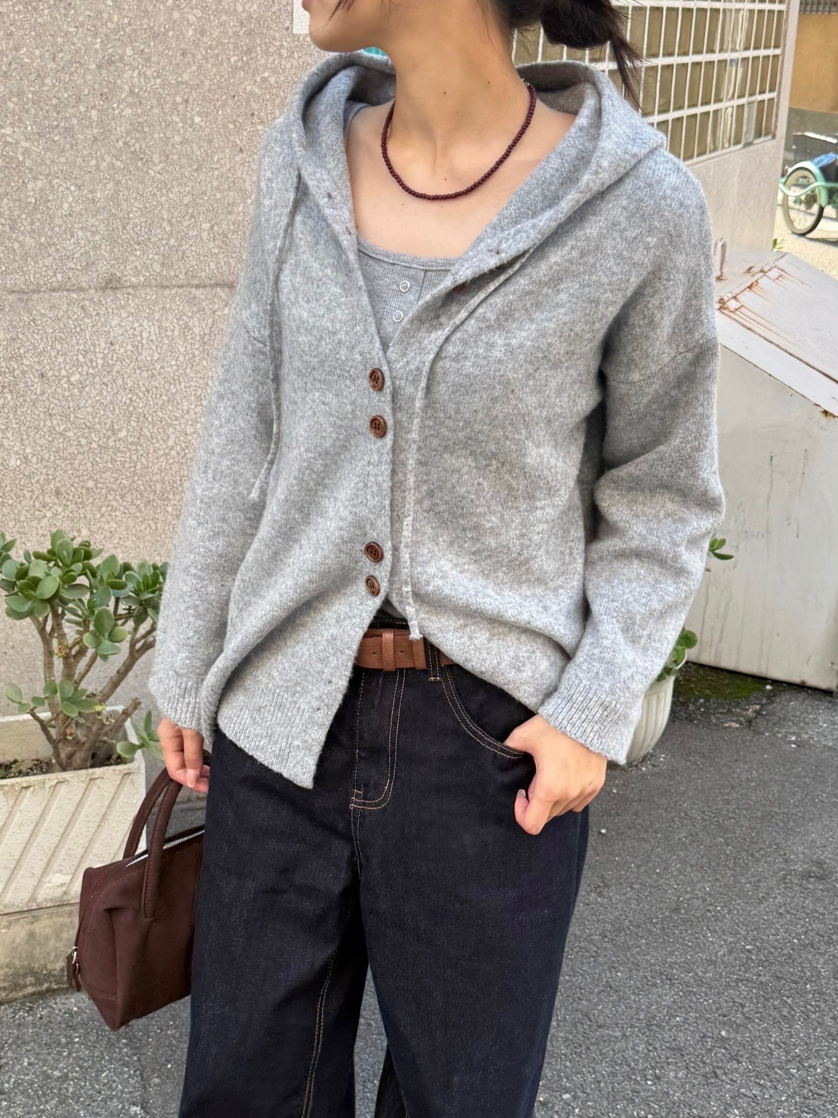 ソフトニットフードカーディガン TM-007