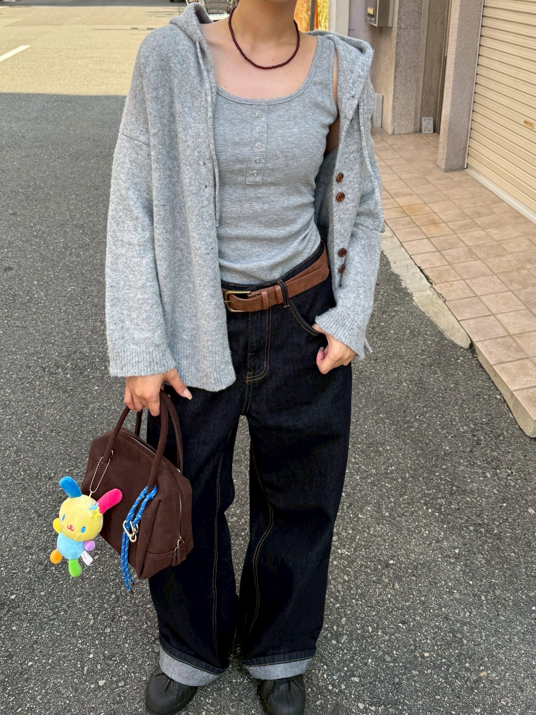 ソフトニットフードカーディガン TM-007