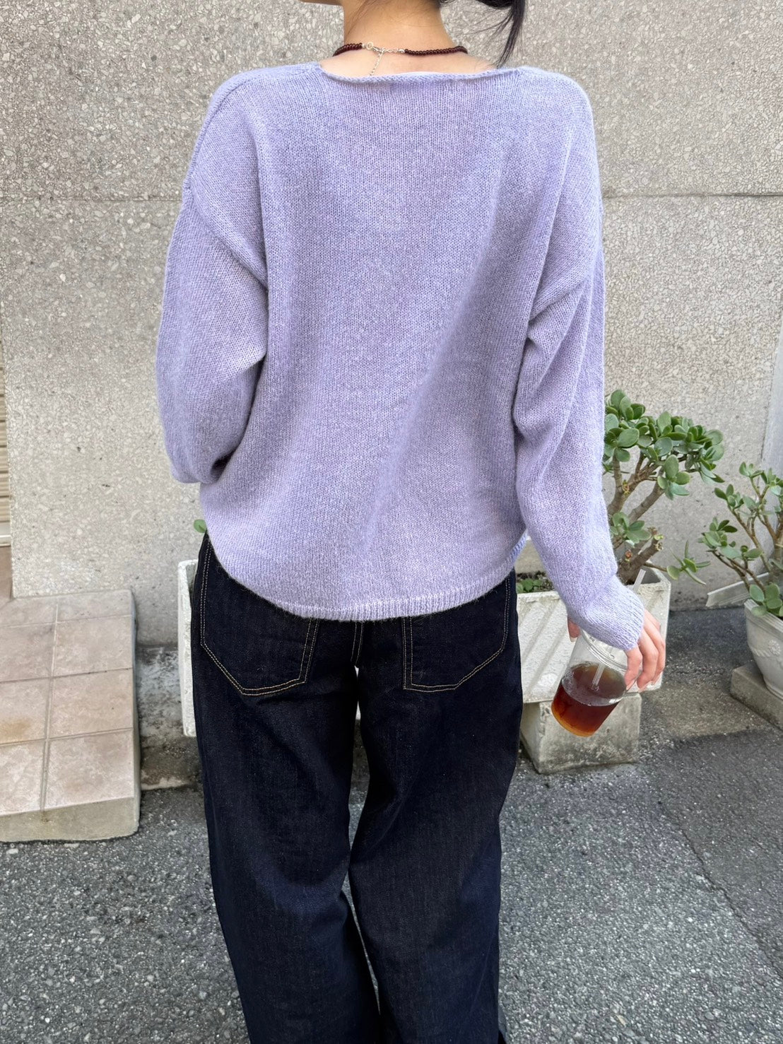 Vネックソフトマヘアタッチニットトップス TM-008