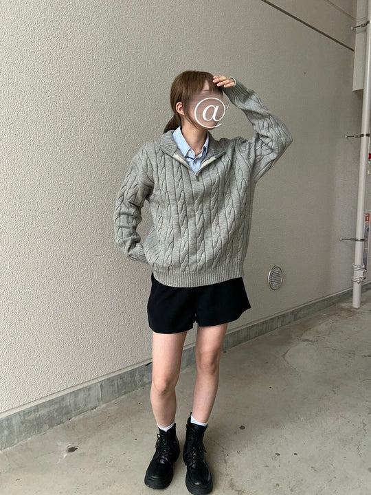 ケーブル編みハーフジップニットプルオーバー LLS-013