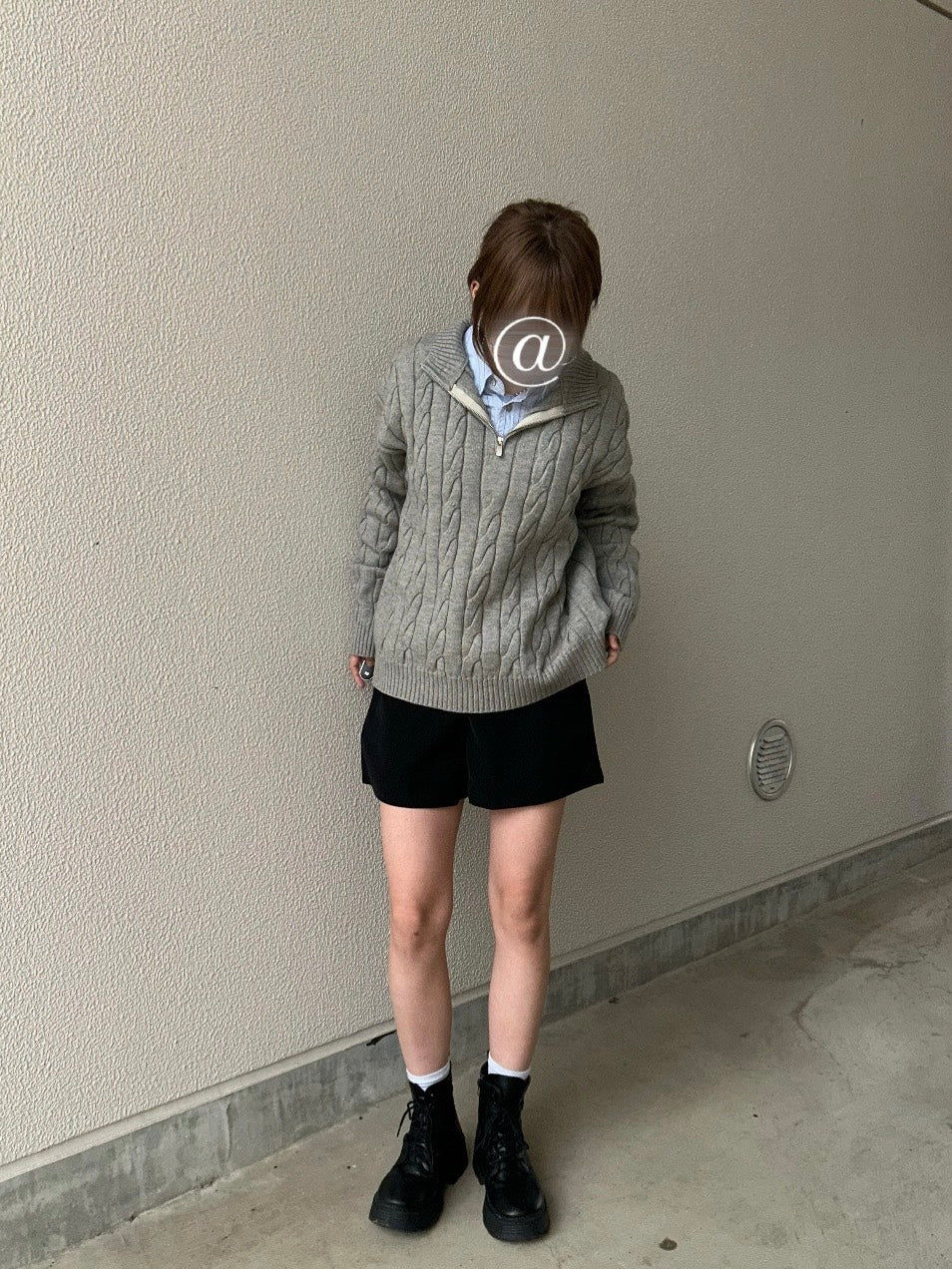 ケーブル編みハーフジップニットプルオーバー LLS-013