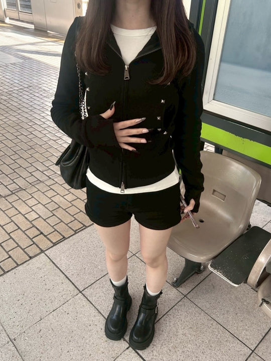 スタッズジップショートパーカー NEG-001