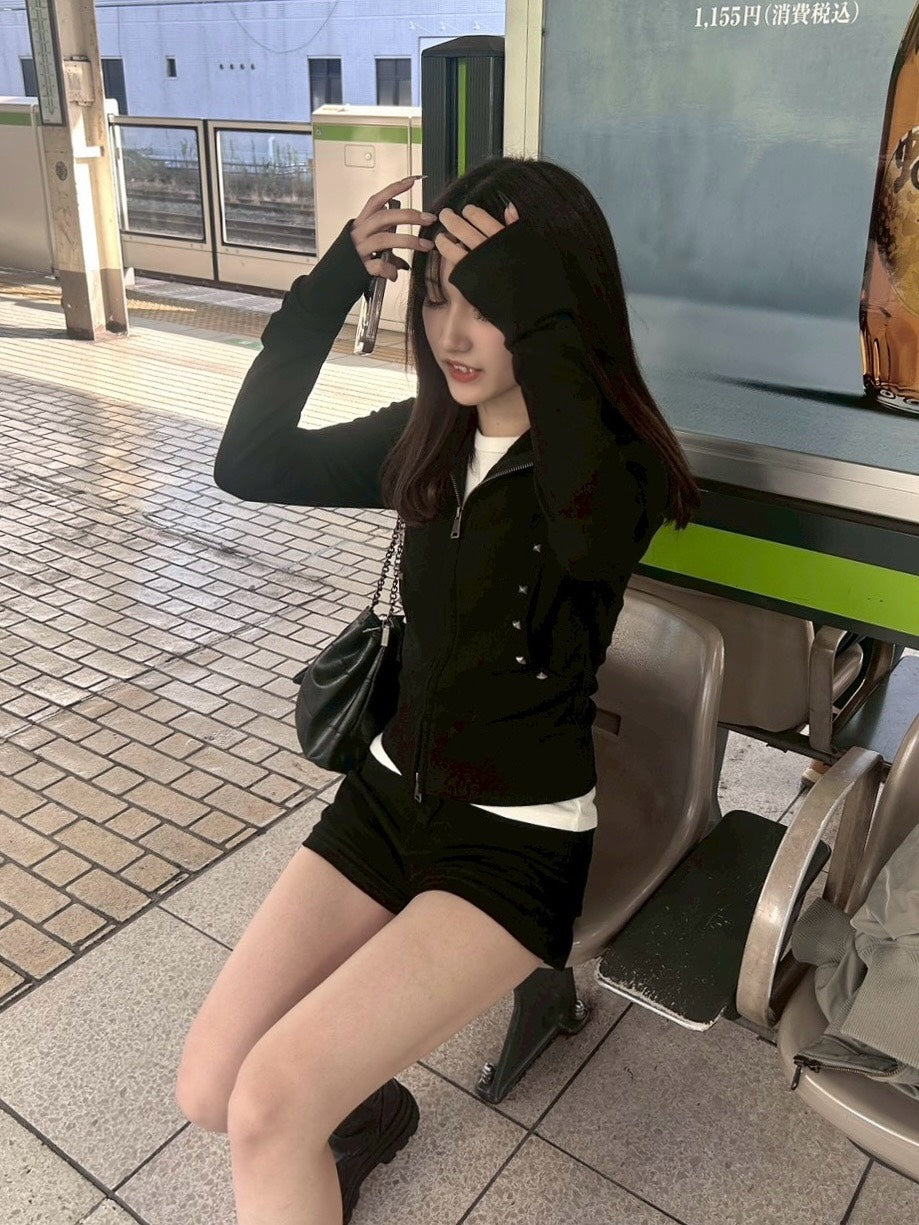 スタッズジップショートパーカー NEG-001