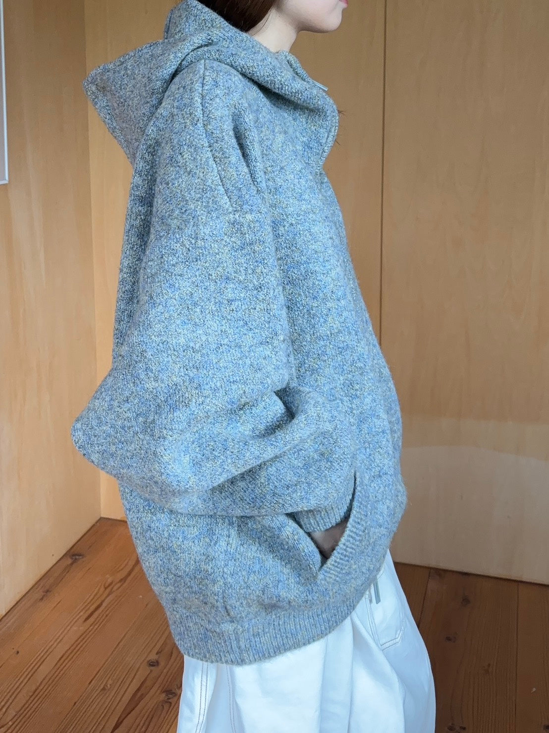 メランジウールジップニットフーディジャケット　SCK-034