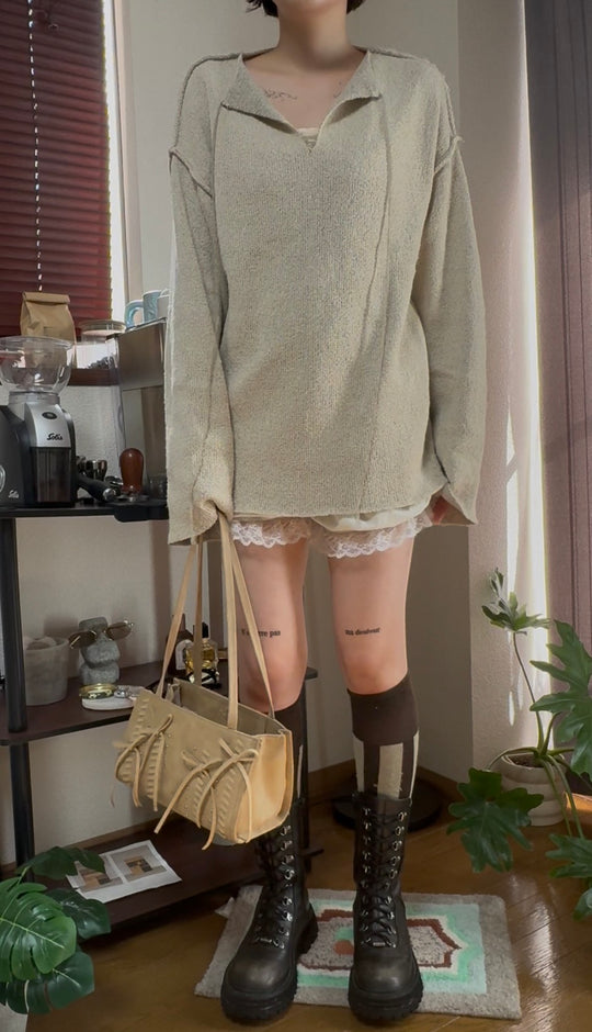 リバーシブルVネックニット／ルーズフィット　SNA-001