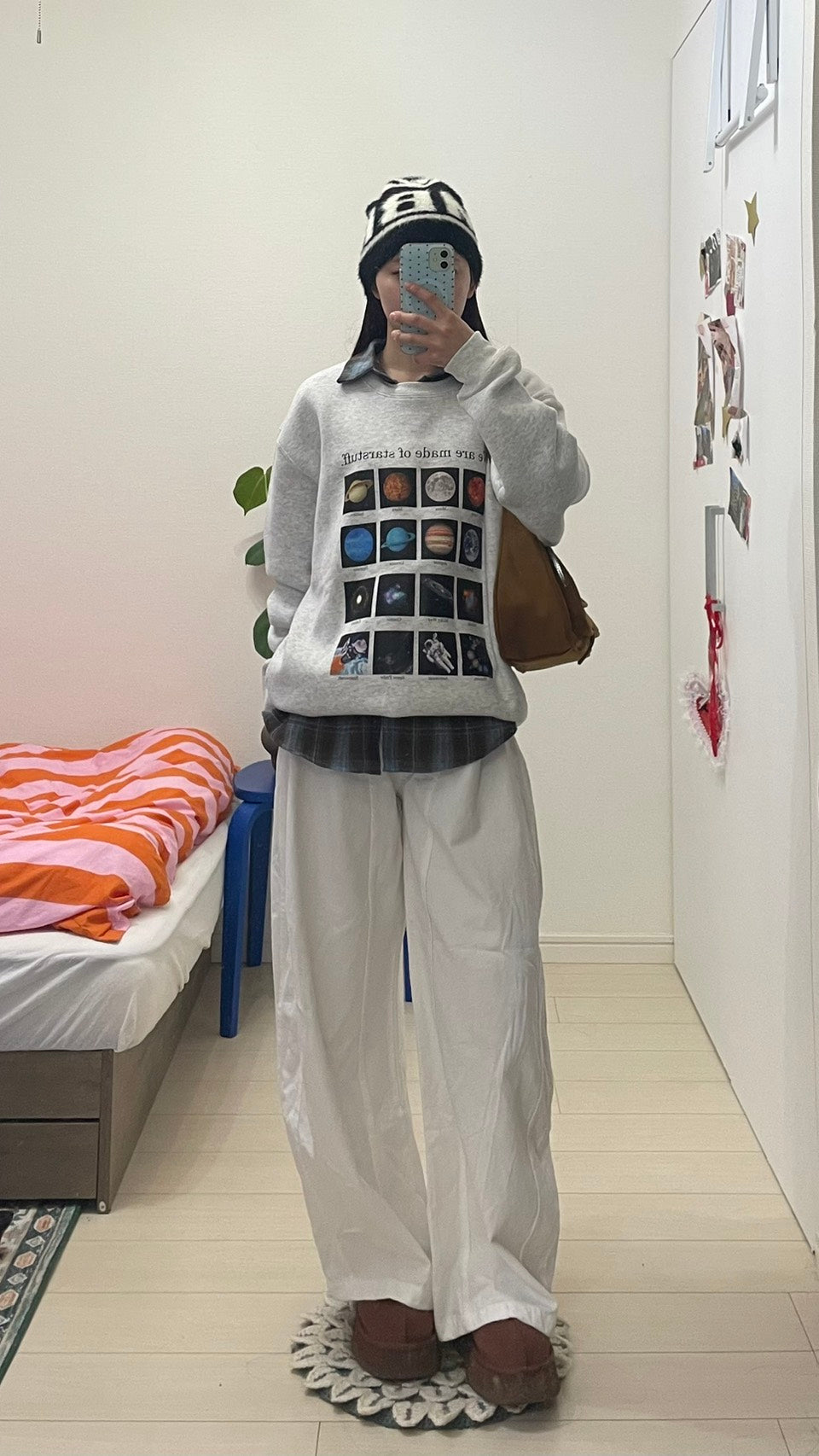 ブラウンブルーチェックネルシャツ／ルーズ BIBI-006