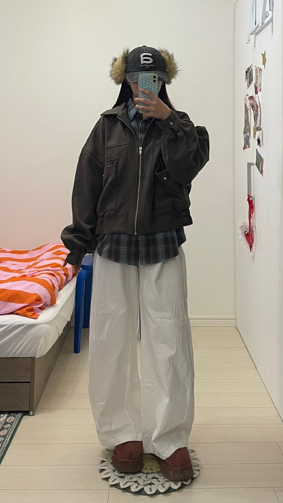 ブラウンブルーチェックネルシャツ／ルーズ BIBI-006