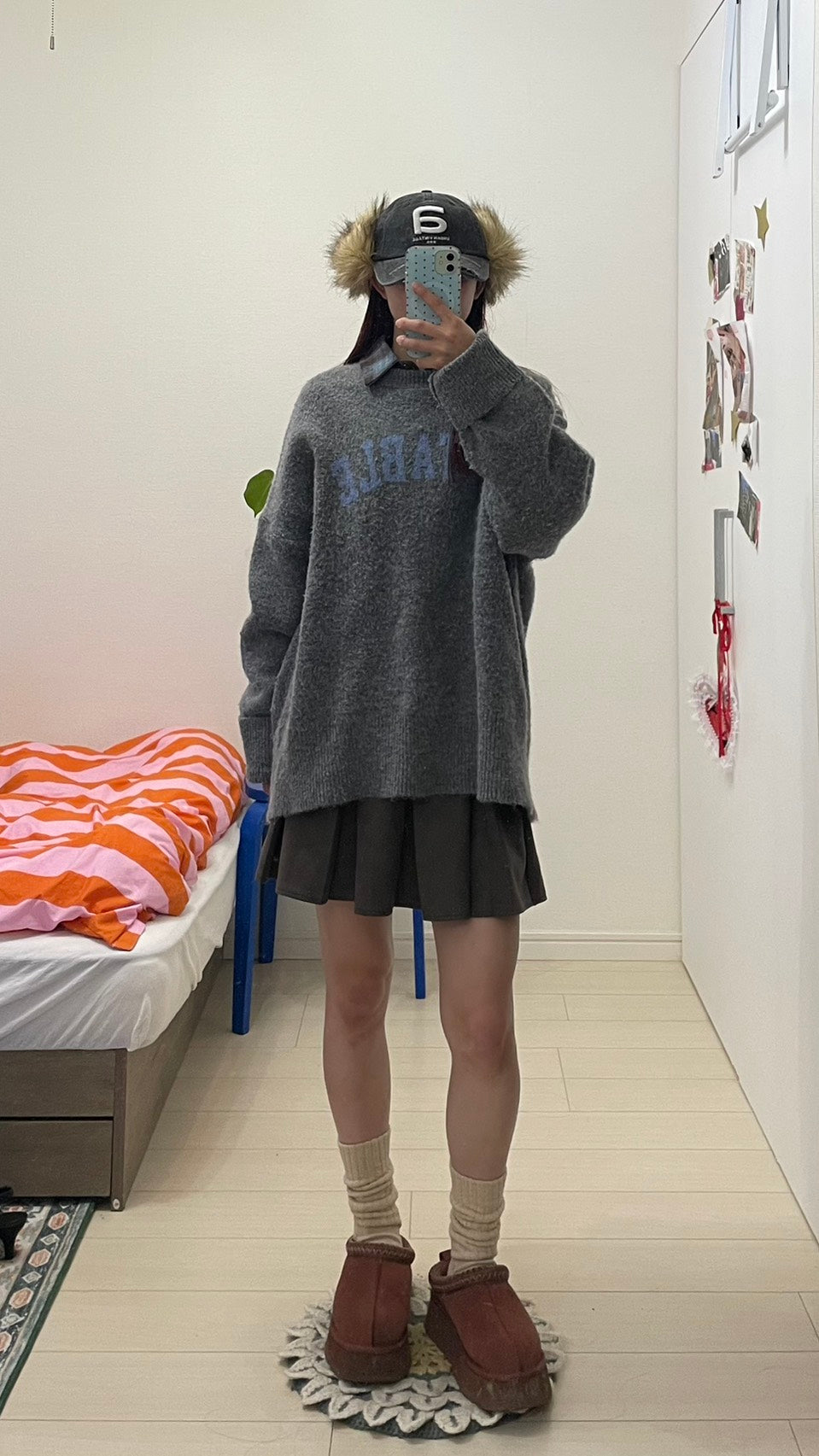 ブラウンブルーチェックネルシャツ／ルーズ BIBI-006