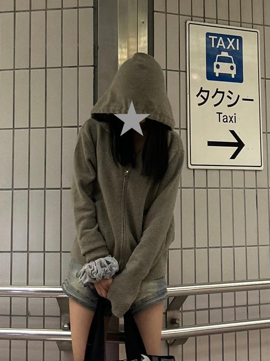 スモーキーカラー薄手フーディニットカーデ　MI-22