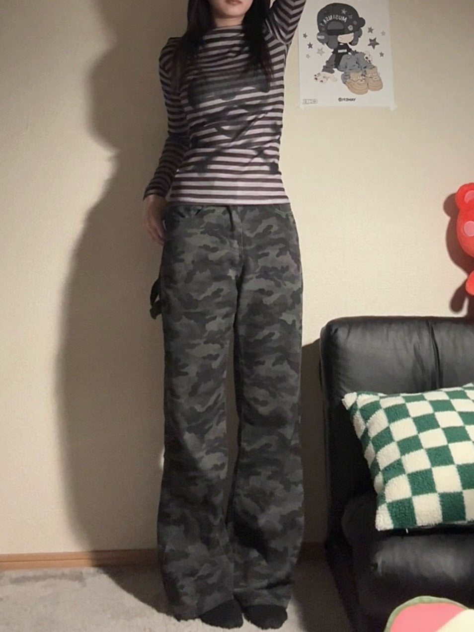 フィット微フレア迷彩ワークストレートパンツ LXY-003