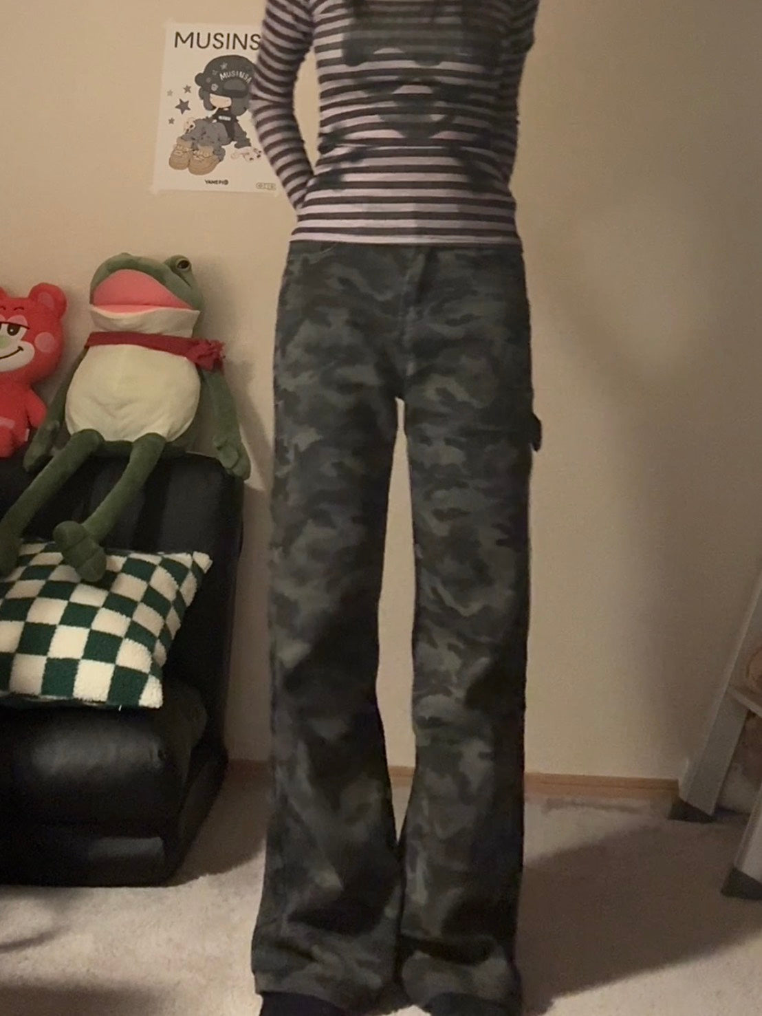 フィット微フレア迷彩ワークストレートパンツ LXY-003