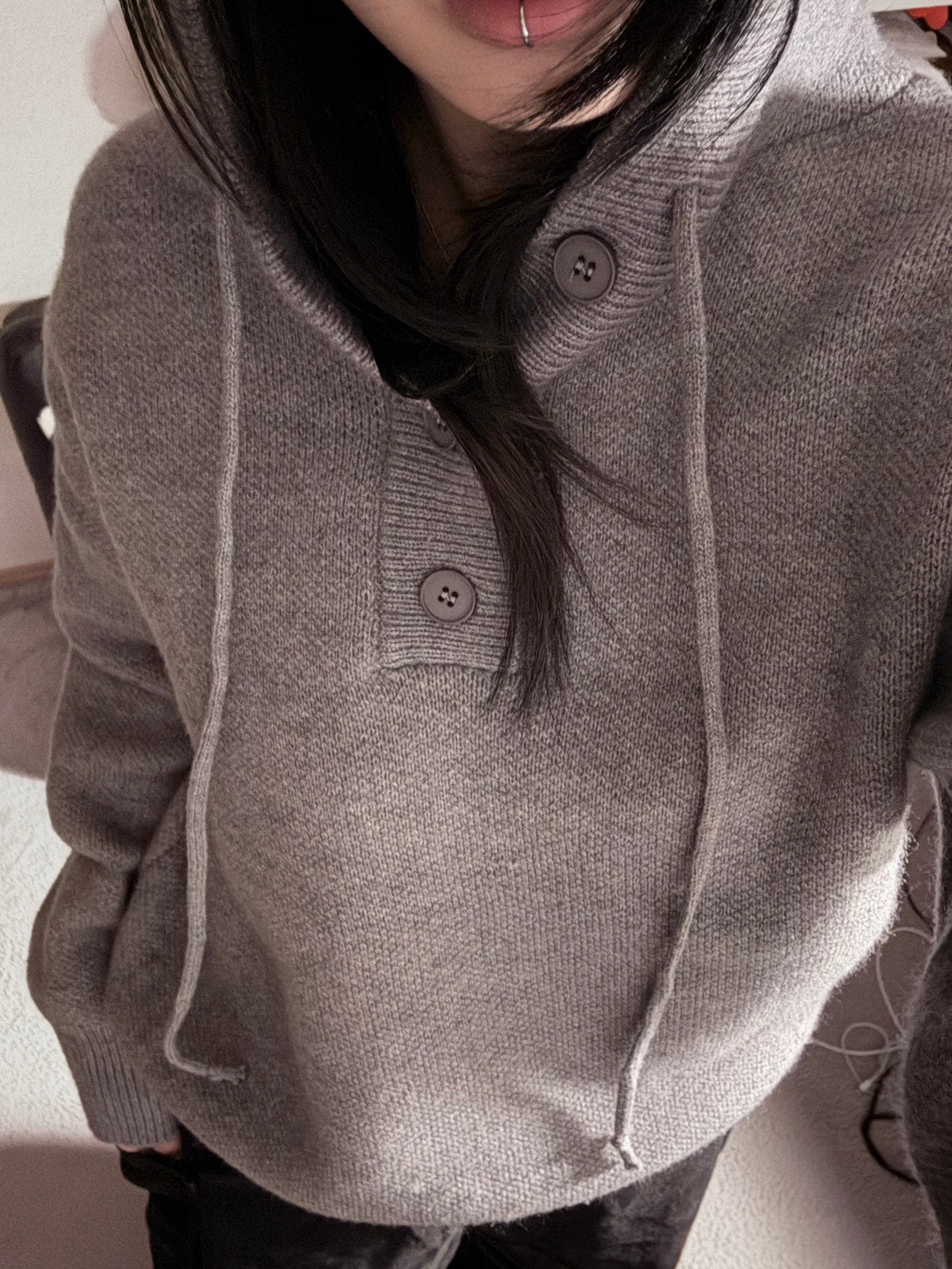 ヘビーゲージフーディボタンニットプルオーバー LXY-004