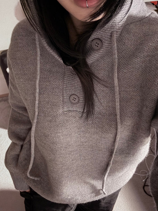 ヘビーゲージフーディボタンニットプルオーバー LXY-004